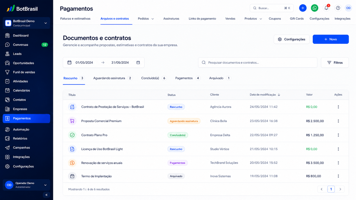 Contratos com assinatura digital e fluxo jurídico — BotBrasil para imobiliárias